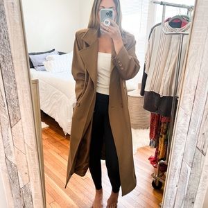 Vintage Oversized Wool Double Breasted Tan Trench Coat Size 6